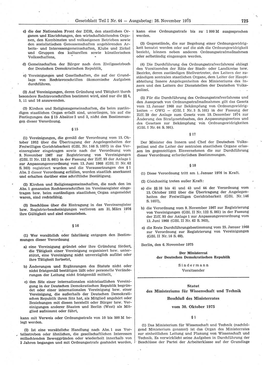 Gesetzblatt (GBl.) der Deutschen Demokratischen Republik (DDR) Teil Ⅰ 1975, Seite 725 (GBl. DDR Ⅰ 1975, S. 725)