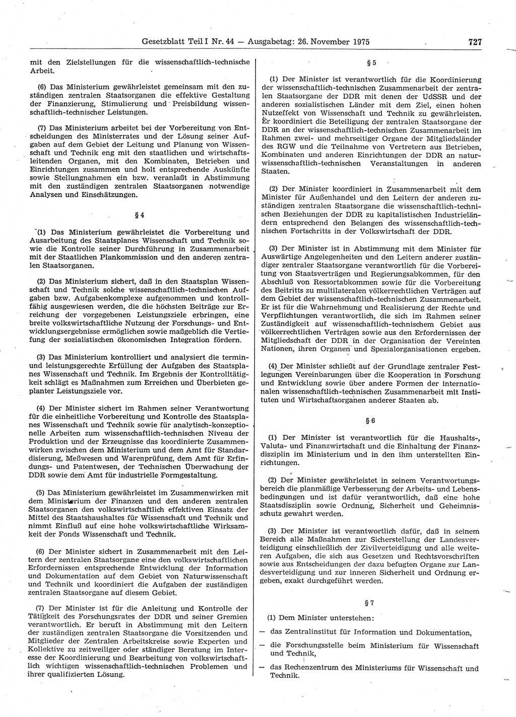 Gesetzblatt (GBl.) der Deutschen Demokratischen Republik (DDR) Teil Ⅰ 1975, Seite 727 (GBl. DDR Ⅰ 1975, S. 727)