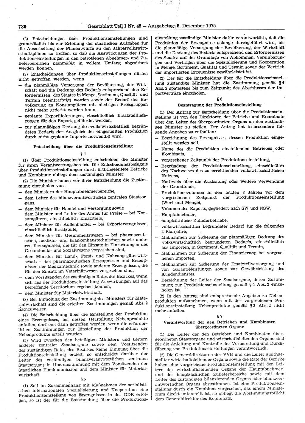 Gesetzblatt (GBl.) der Deutschen Demokratischen Republik (DDR) Teil Ⅰ 1975, Seite 730 (GBl. DDR Ⅰ 1975, S. 730)