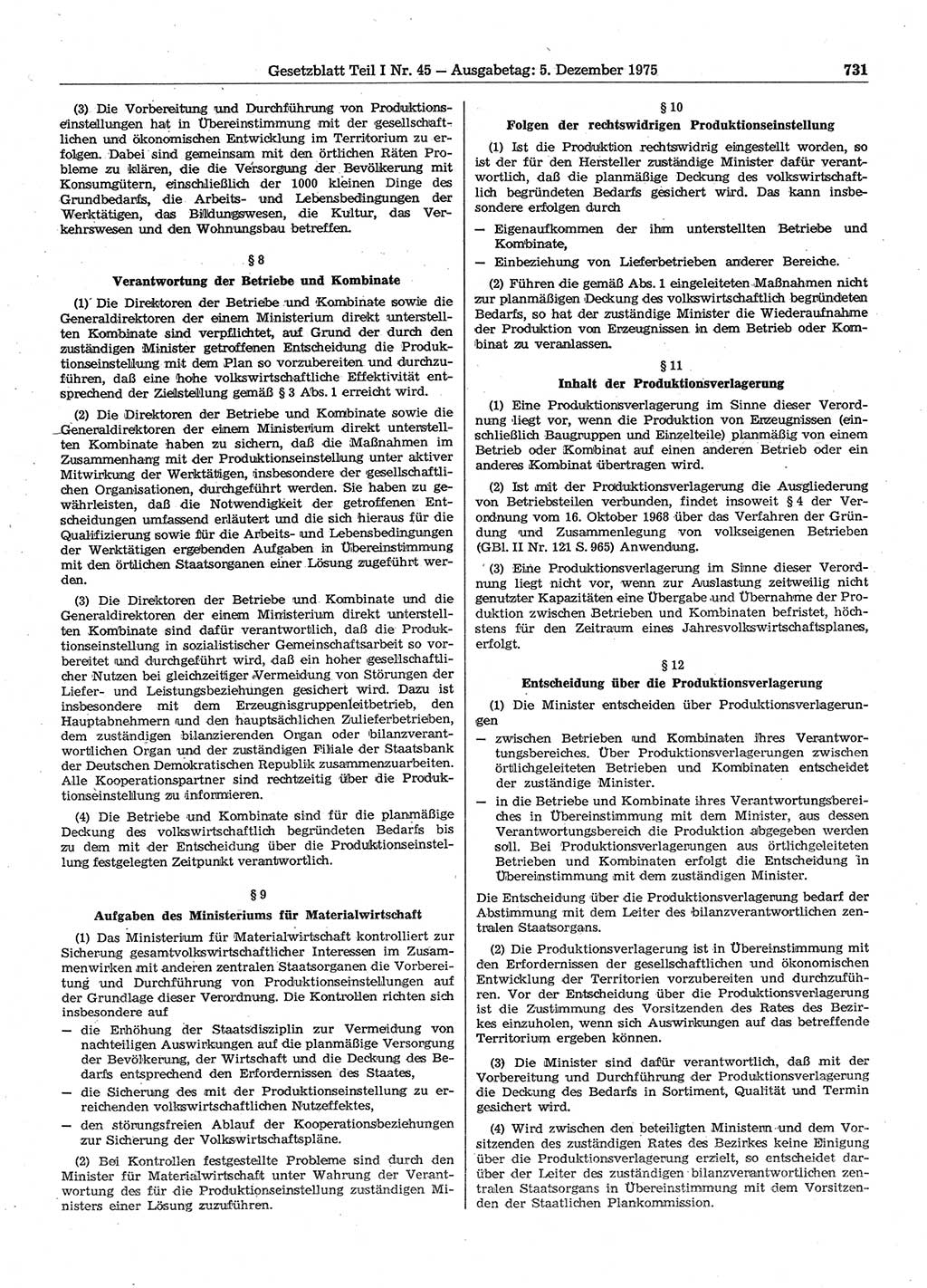 Gesetzblatt (GBl.) der Deutschen Demokratischen Republik (DDR) Teil Ⅰ 1975, Seite 731 (GBl. DDR Ⅰ 1975, S. 731)