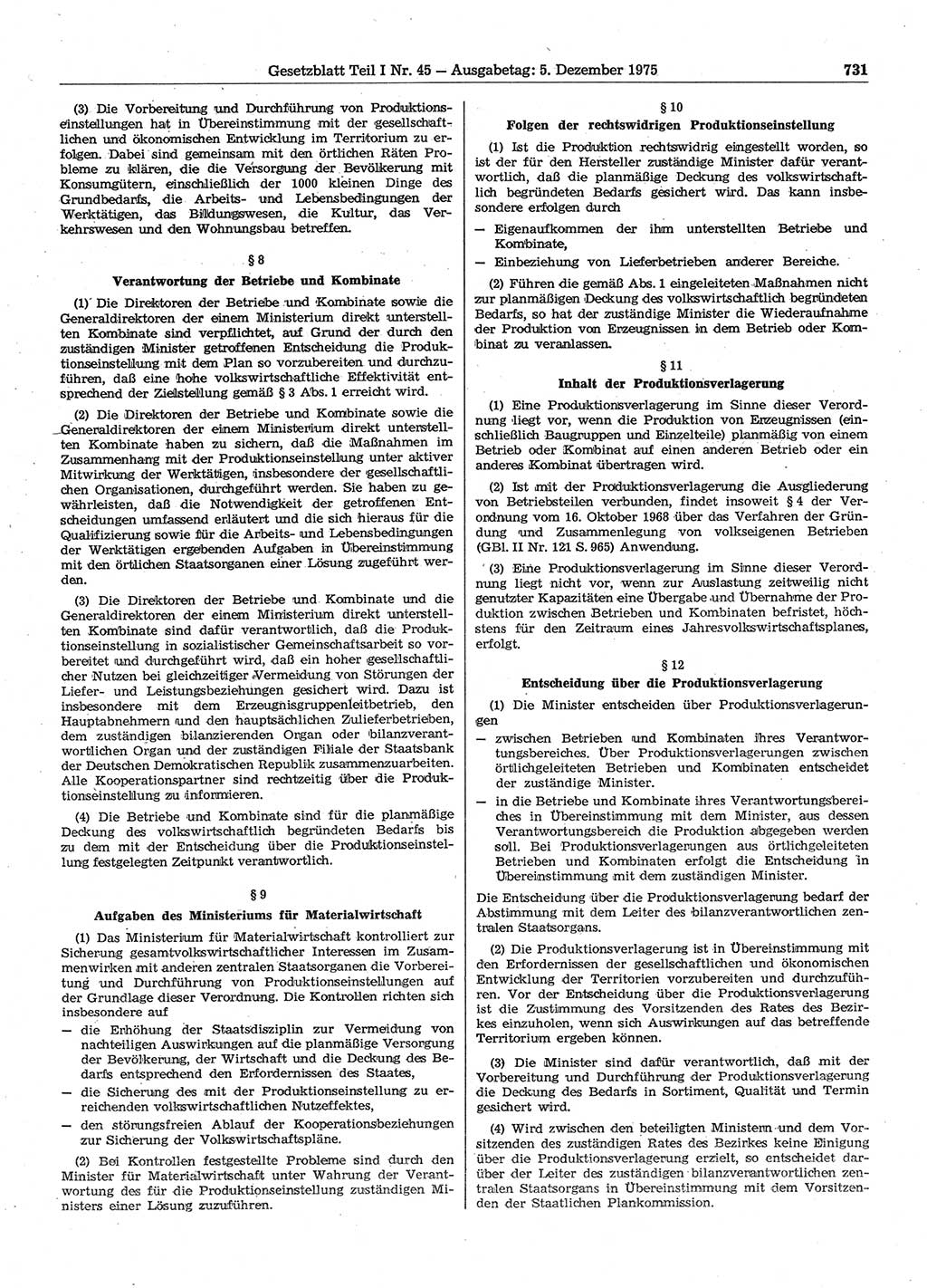Gesetzblatt (GBl.) der Deutschen Demokratischen Republik (DDR) Teil Ⅰ 1975, Seite 731 (GBl. DDR Ⅰ 1975, S. 731)