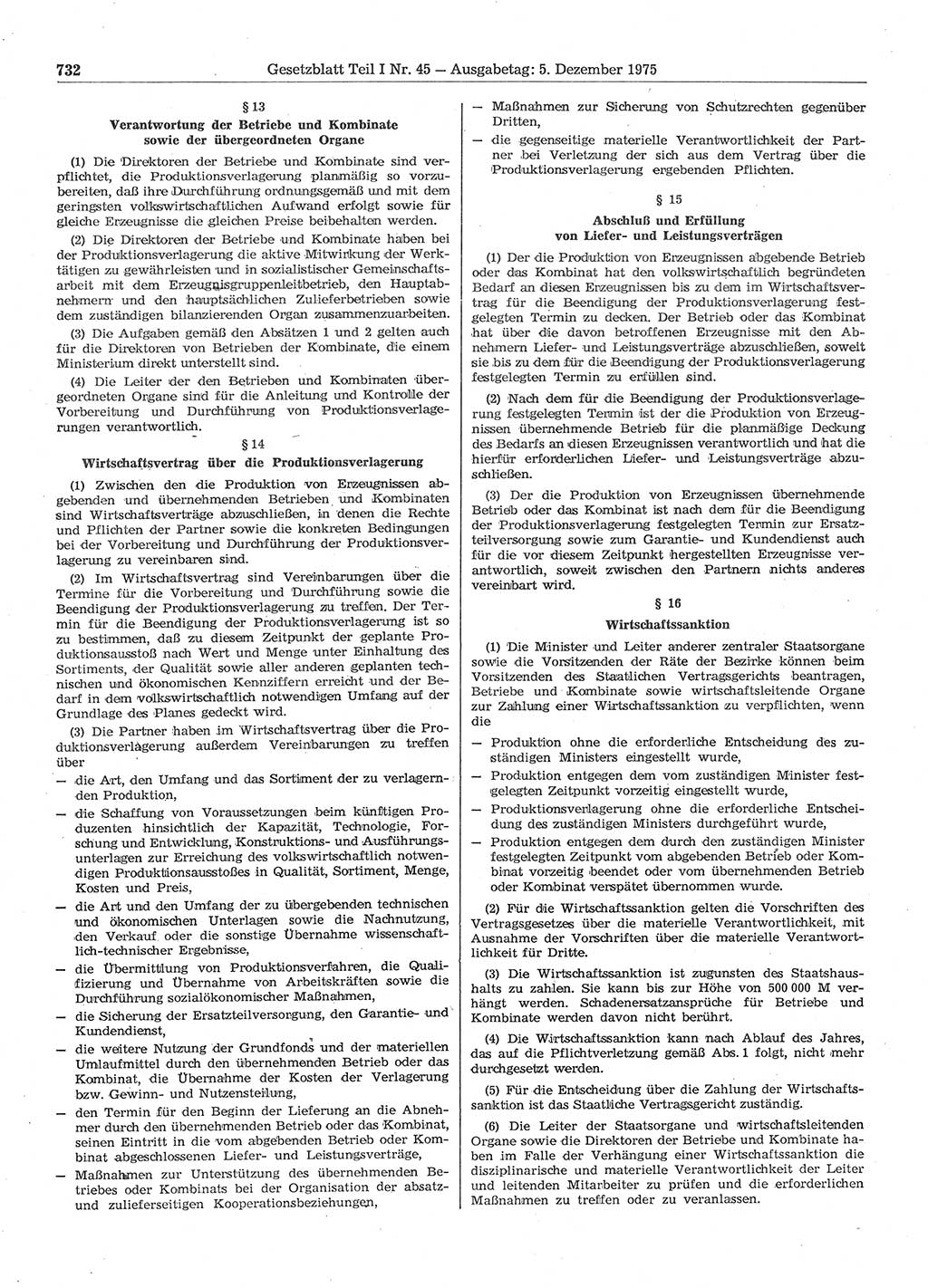 Gesetzblatt (GBl.) der Deutschen Demokratischen Republik (DDR) Teil Ⅰ 1975, Seite 732 (GBl. DDR Ⅰ 1975, S. 732)