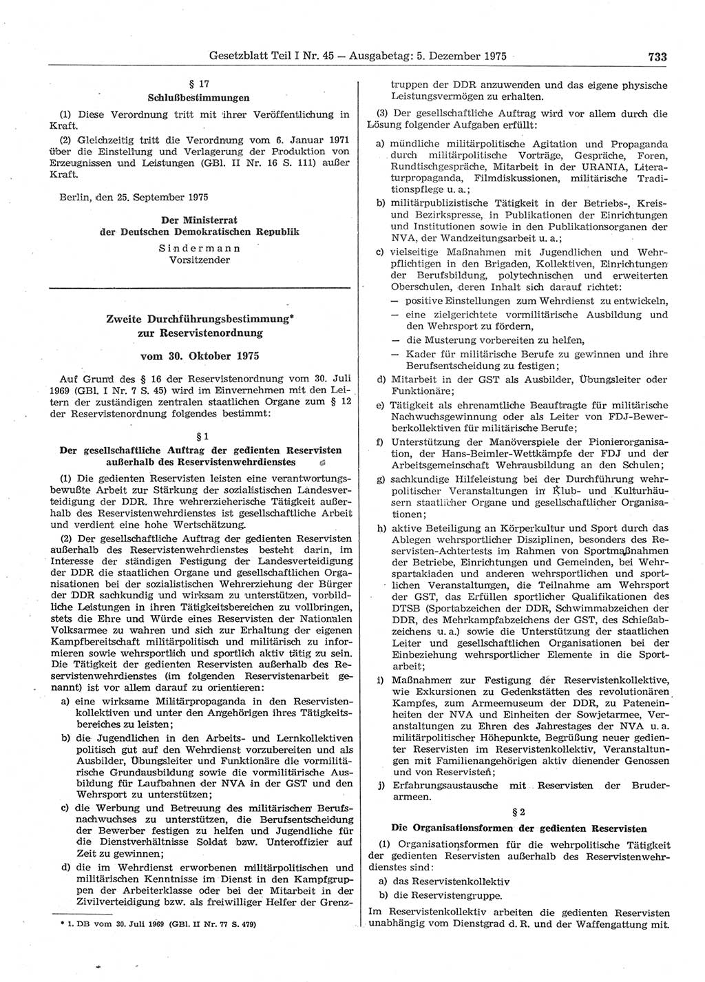 Gesetzblatt (GBl.) der Deutschen Demokratischen Republik (DDR) Teil Ⅰ 1975, Seite 733 (GBl. DDR Ⅰ 1975, S. 733)