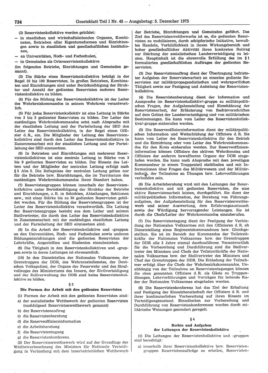 Gesetzblatt (GBl.) der Deutschen Demokratischen Republik (DDR) Teil Ⅰ 1975, Seite 734 (GBl. DDR Ⅰ 1975, S. 734)