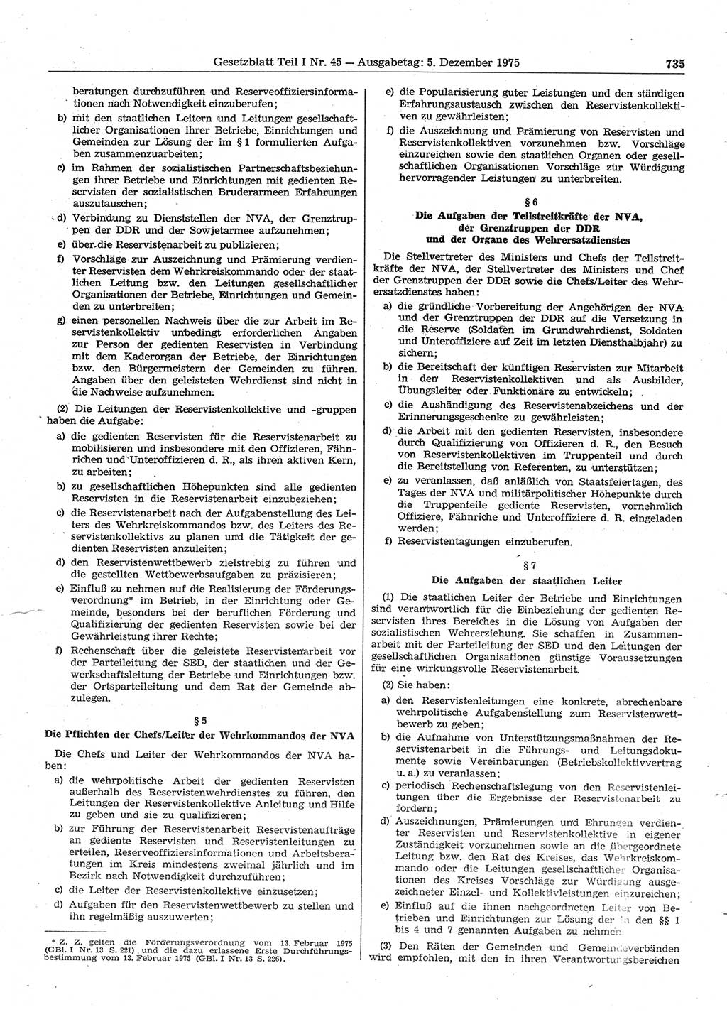Gesetzblatt (GBl.) der Deutschen Demokratischen Republik (DDR) Teil Ⅰ 1975, Seite 735 (GBl. DDR Ⅰ 1975, S. 735)