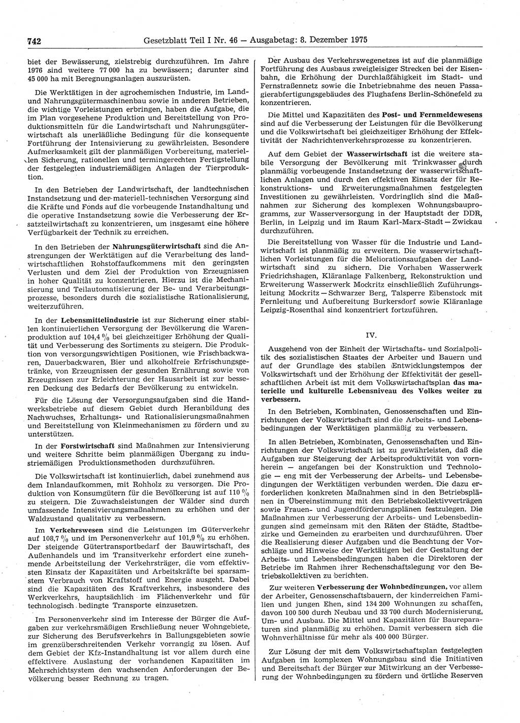 Gesetzblatt (GBl.) der Deutschen Demokratischen Republik (DDR) Teil Ⅰ 1975, Seite 742 (GBl. DDR Ⅰ 1975, S. 742)