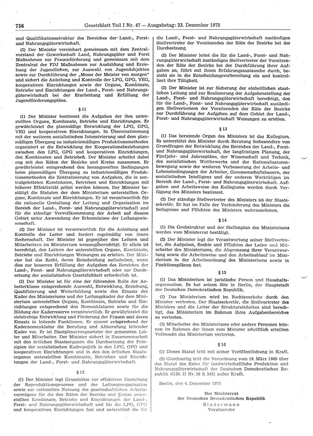Gesetzblatt (GBl.) der Deutschen Demokratischen Republik (DDR) Teil Ⅰ 1975, Seite 756 (GBl. DDR Ⅰ 1975, S. 756)