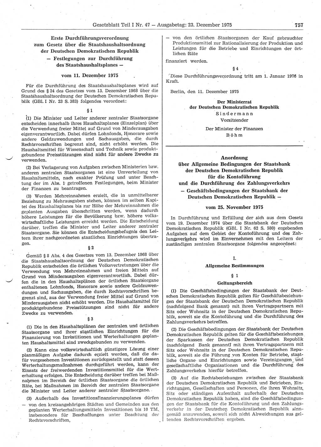 Gesetzblatt (GBl.) der Deutschen Demokratischen Republik (DDR) Teil Ⅰ 1975, Seite 757 (GBl. DDR Ⅰ 1975, S. 757)