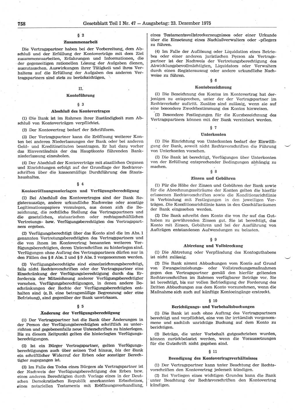 Gesetzblatt (GBl.) der Deutschen Demokratischen Republik (DDR) Teil Ⅰ 1975, Seite 758 (GBl. DDR Ⅰ 1975, S. 758)