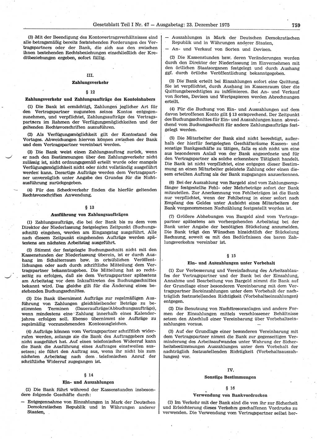 Gesetzblatt (GBl.) der Deutschen Demokratischen Republik (DDR) Teil Ⅰ 1975, Seite 759 (GBl. DDR Ⅰ 1975, S. 759)