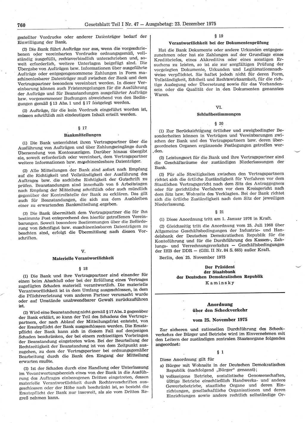 Gesetzblatt (GBl.) der Deutschen Demokratischen Republik (DDR) Teil Ⅰ 1975, Seite 760 (GBl. DDR Ⅰ 1975, S. 760)