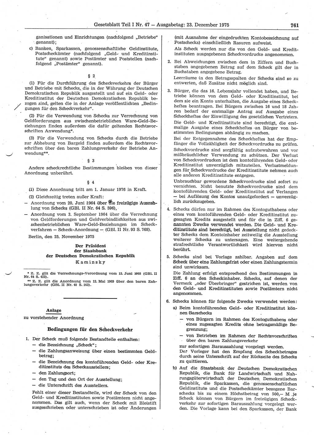 Gesetzblatt (GBl.) der Deutschen Demokratischen Republik (DDR) Teil Ⅰ 1975, Seite 761 (GBl. DDR Ⅰ 1975, S. 761)