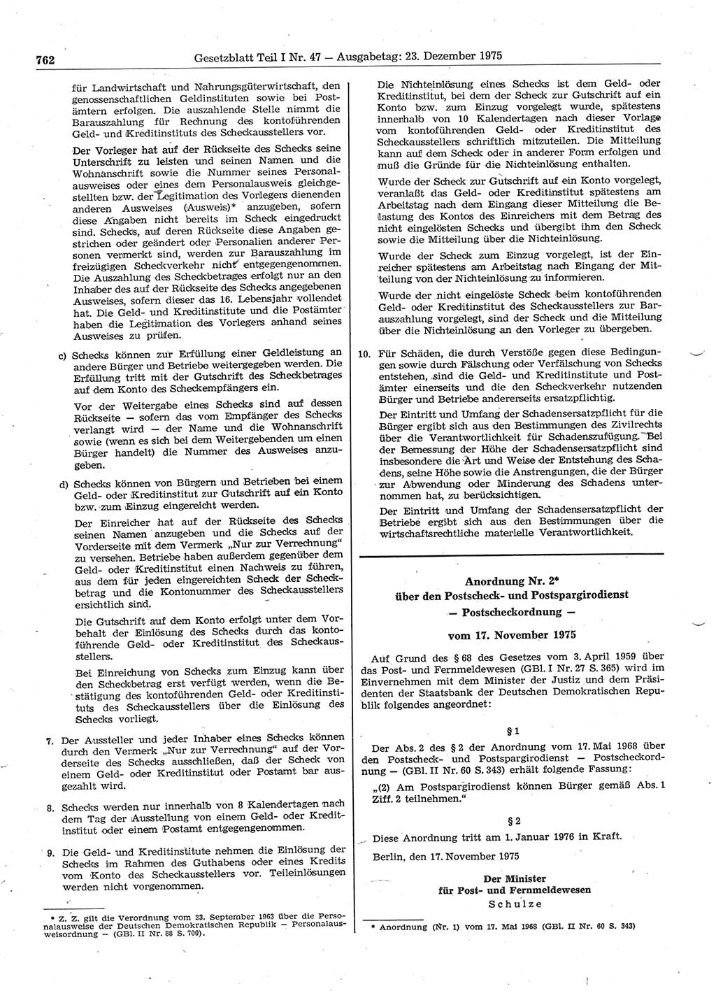 Gesetzblatt (GBl.) der Deutschen Demokratischen Republik (DDR) Teil Ⅰ 1975, Seite 762 (GBl. DDR Ⅰ 1975, S. 762)