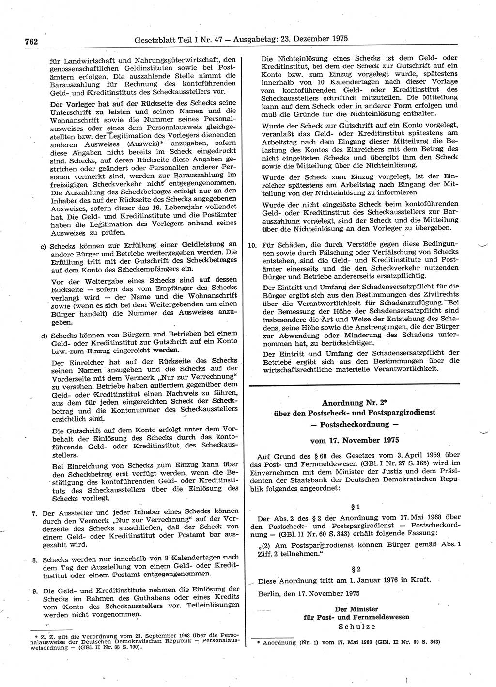 Gesetzblatt (GBl.) der Deutschen Demokratischen Republik (DDR) Teil Ⅰ 1975, Seite 762 (GBl. DDR Ⅰ 1975, S. 762)