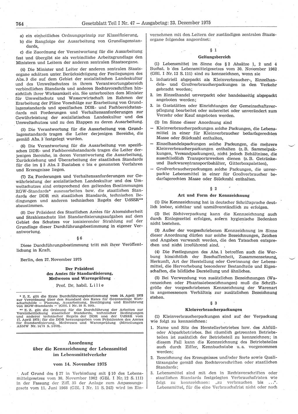 Gesetzblatt (GBl.) der Deutschen Demokratischen Republik (DDR) Teil Ⅰ 1975, Seite 764 (GBl. DDR Ⅰ 1975, S. 764)