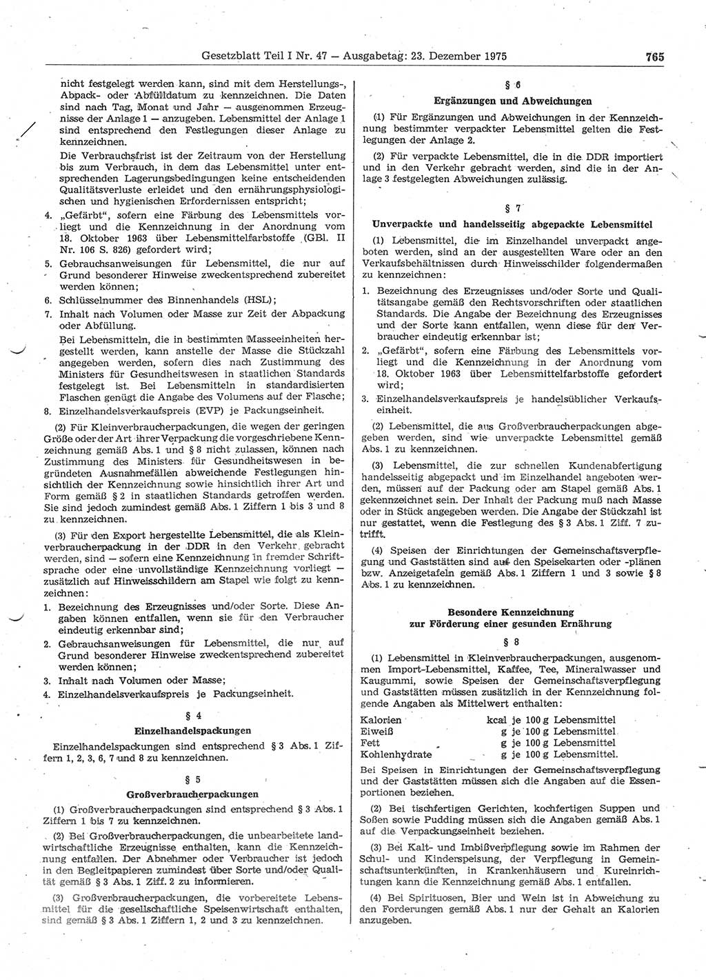 Gesetzblatt (GBl.) der Deutschen Demokratischen Republik (DDR) Teil Ⅰ 1975, Seite 765 (GBl. DDR Ⅰ 1975, S. 765)