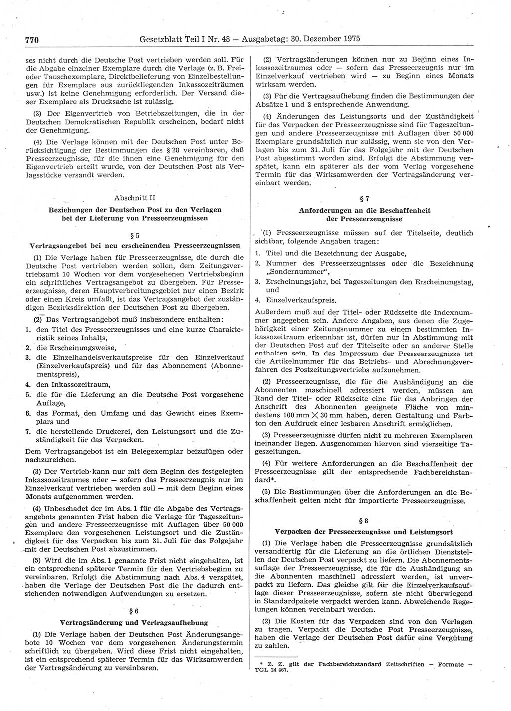 Gesetzblatt (GBl.) der Deutschen Demokratischen Republik (DDR) Teil Ⅰ 1975, Seite 770 (GBl. DDR Ⅰ 1975, S. 770)