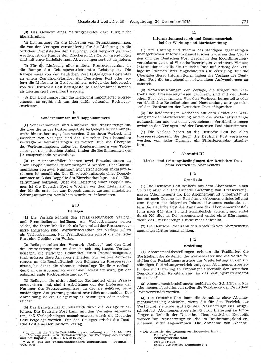 Gesetzblatt (GBl.) der Deutschen Demokratischen Republik (DDR) Teil Ⅰ 1975, Seite 771 (GBl. DDR Ⅰ 1975, S. 771)