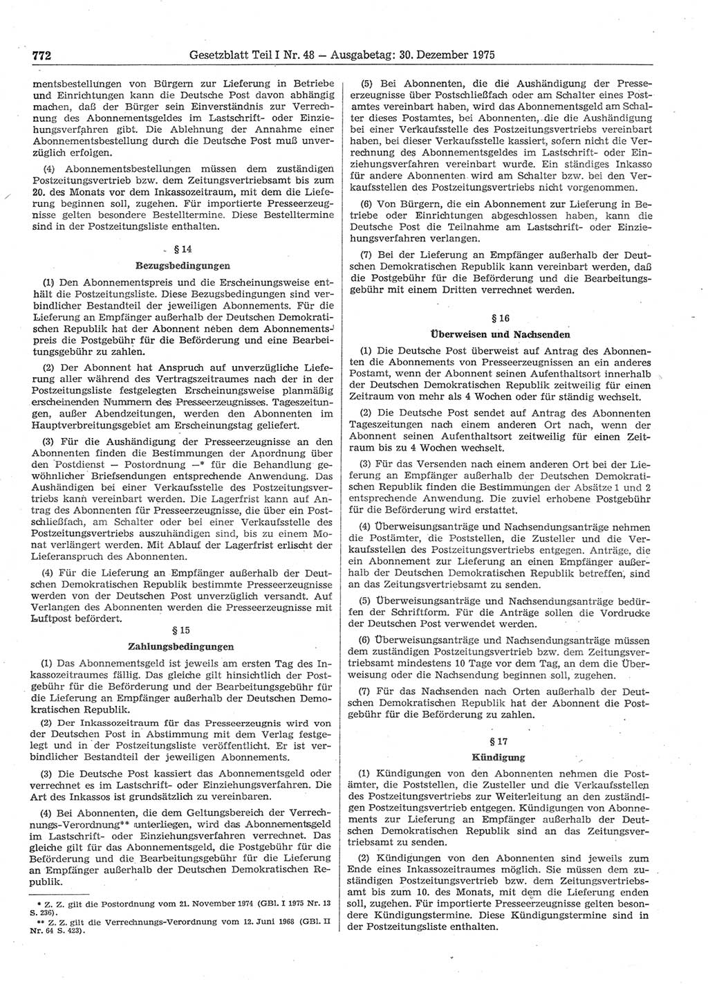 Gesetzblatt (GBl.) der Deutschen Demokratischen Republik (DDR) Teil Ⅰ 1975, Seite 772 (GBl. DDR Ⅰ 1975, S. 772)