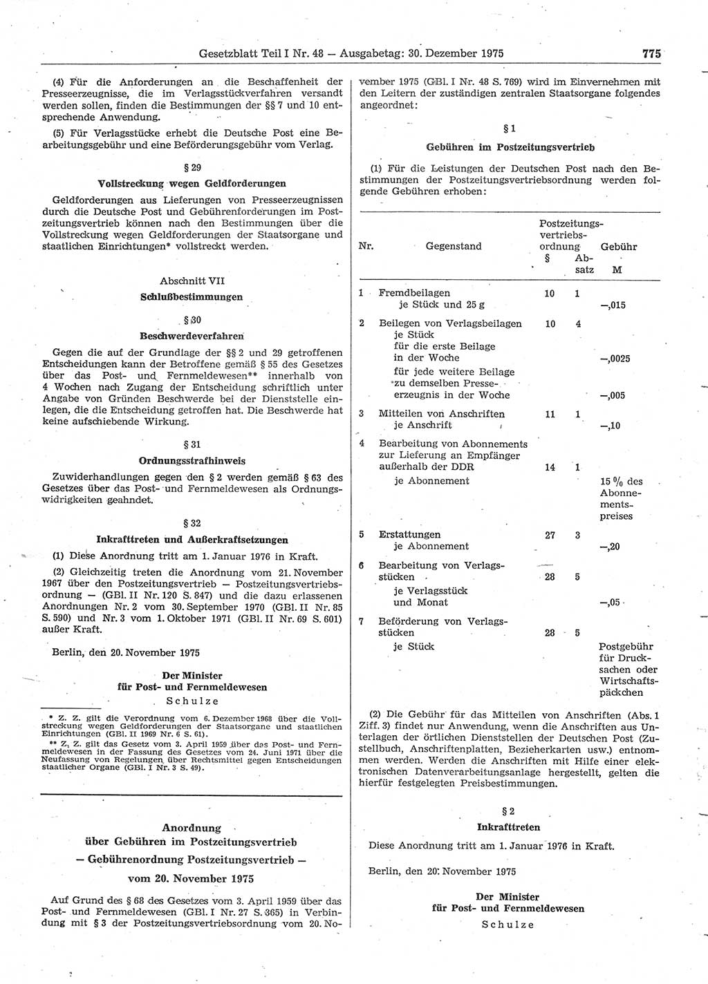 Gesetzblatt (GBl.) der Deutschen Demokratischen Republik (DDR) Teil Ⅰ 1975, Seite 775 (GBl. DDR Ⅰ 1975, S. 775)