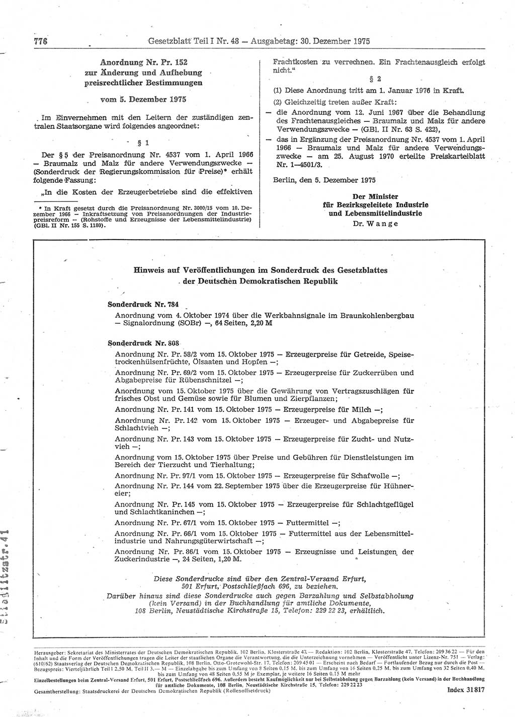 Gesetzblatt (GBl.) der Deutschen Demokratischen Republik (DDR) Teil Ⅰ 1975, Seite 776 (GBl. DDR Ⅰ 1975, S. 776)