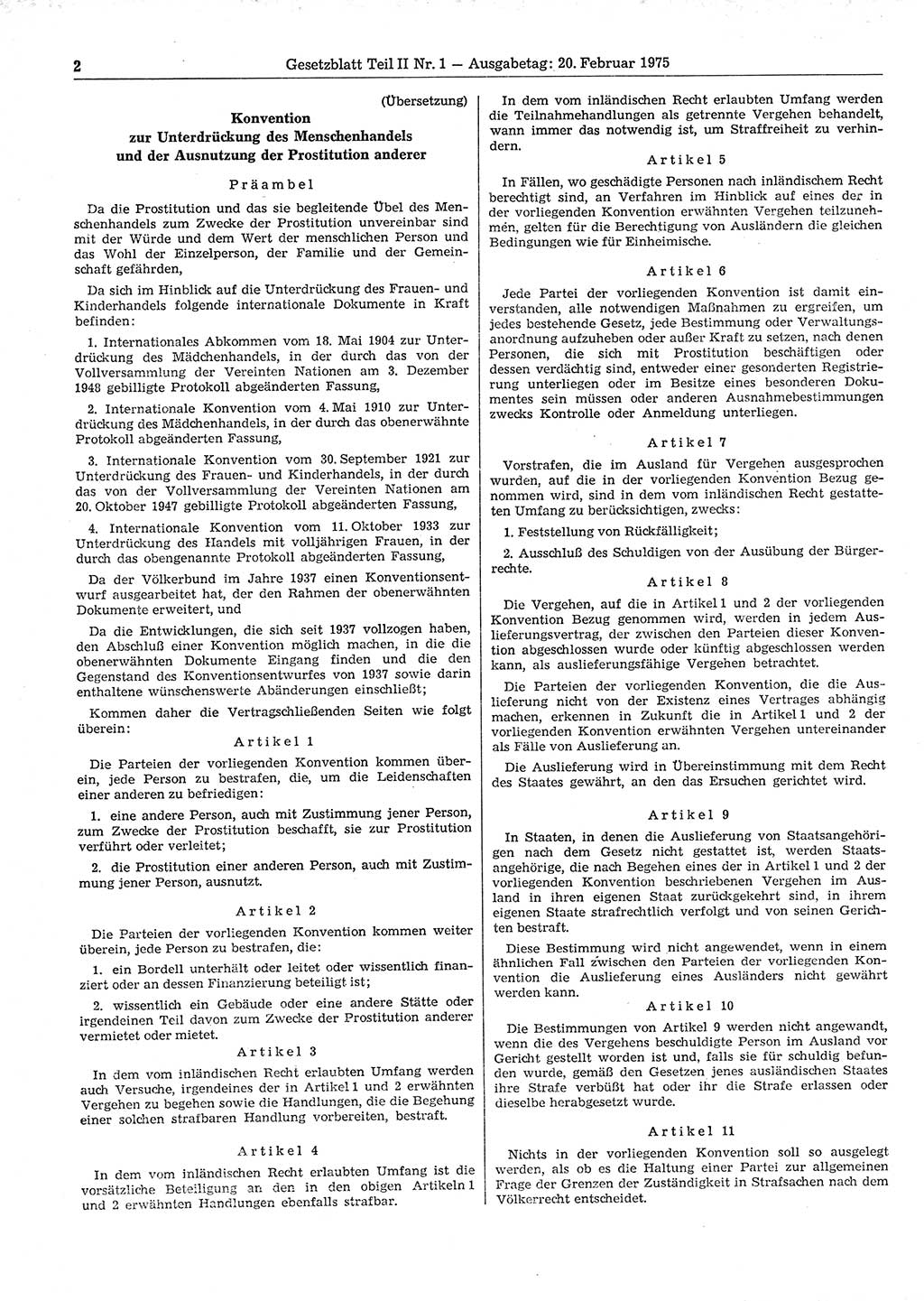 Gesetzblatt (GBl.) der Deutschen Demokratischen Republik (DDR) Teil ⅠⅠ 1975, Seite 2 (GBl. DDR ⅠⅠ 1975, S. 2)