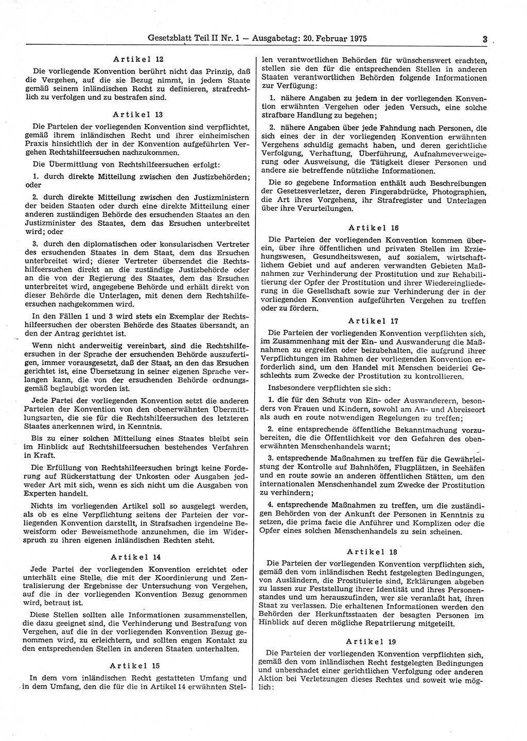 Gesetzblatt (GBl.) der Deutschen Demokratischen Republik (DDR) Teil ⅠⅠ 1975, Seite 3 (GBl. DDR ⅠⅠ 1975, S. 3)