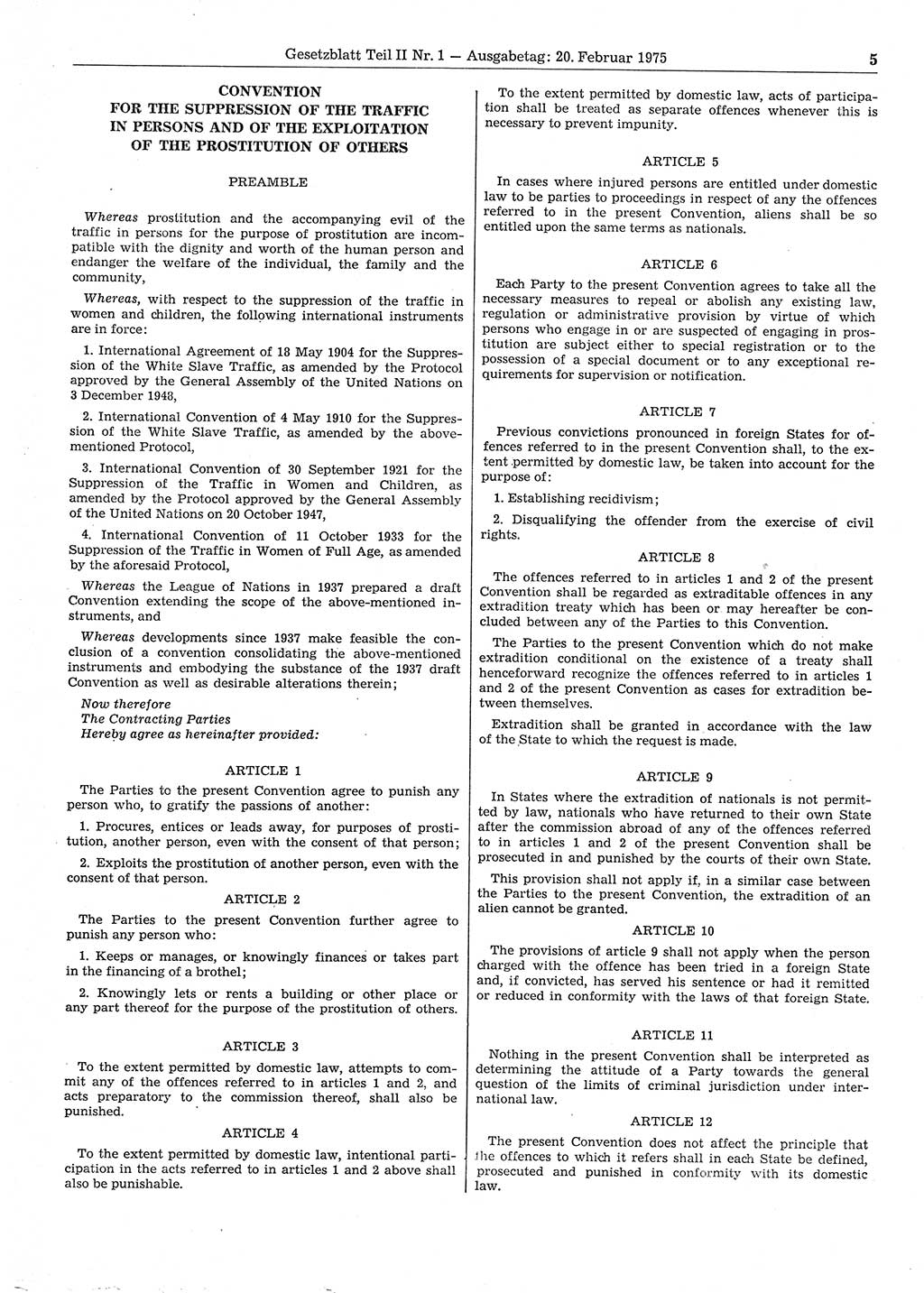 Gesetzblatt (GBl.) der Deutschen Demokratischen Republik (DDR) Teil ⅠⅠ 1975, Seite 5 (GBl. DDR ⅠⅠ 1975, S. 5)