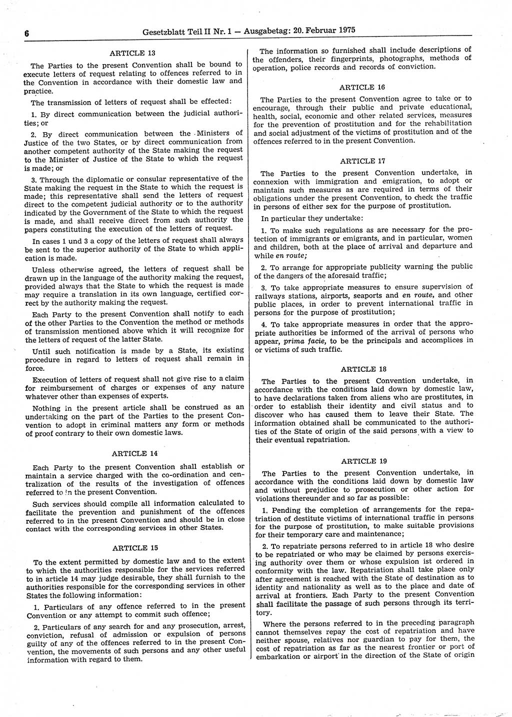 Gesetzblatt (GBl.) der Deutschen Demokratischen Republik (DDR) Teil ⅠⅠ 1975, Seite 6 (GBl. DDR ⅠⅠ 1975, S. 6)