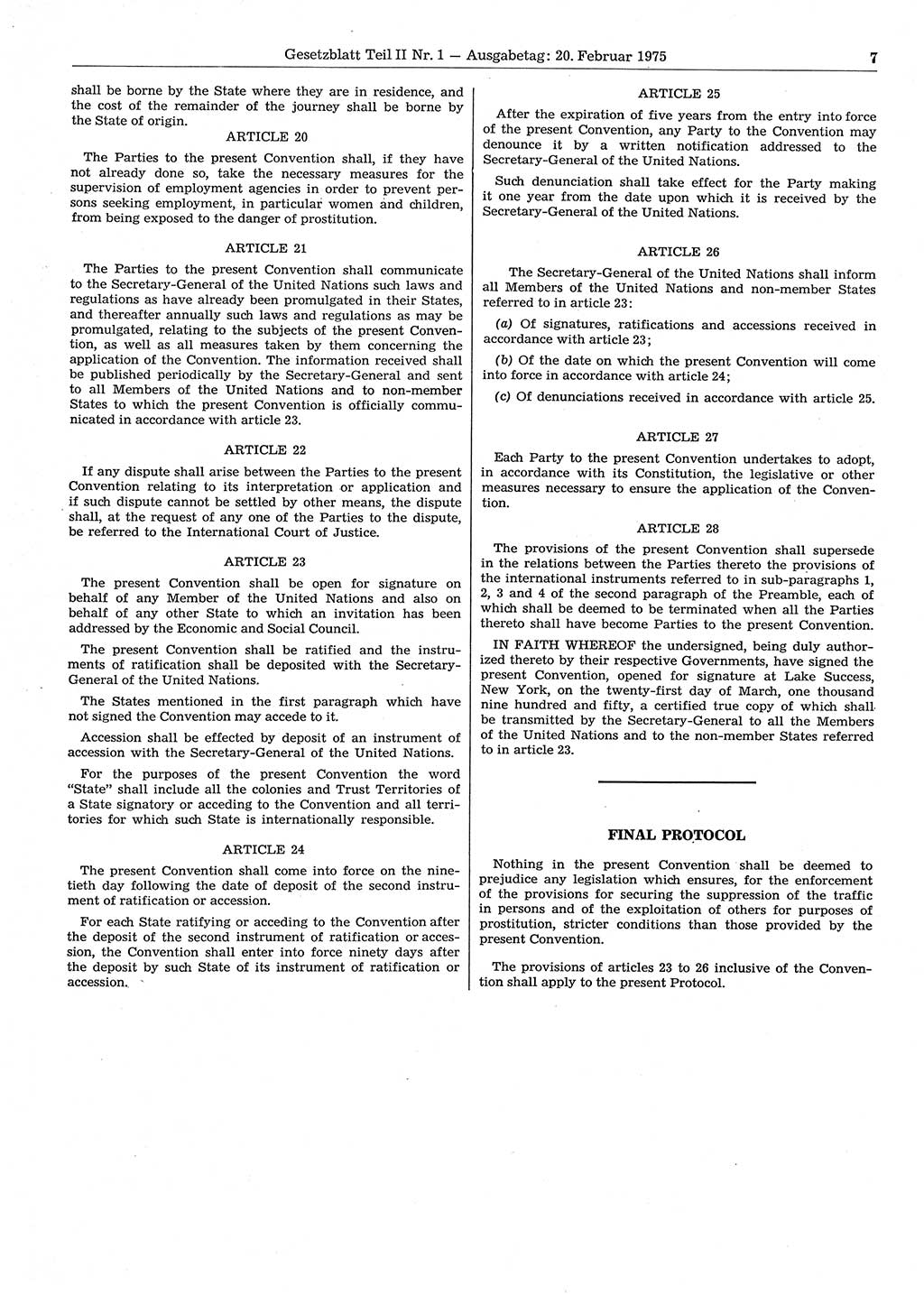 Gesetzblatt (GBl.) der Deutschen Demokratischen Republik (DDR) Teil ⅠⅠ 1975, Seite 7 (GBl. DDR ⅠⅠ 1975, S. 7)