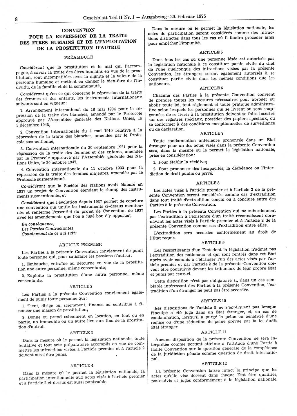 Gesetzblatt (GBl.) der Deutschen Demokratischen Republik (DDR) Teil ⅠⅠ 1975, Seite 8 (GBl. DDR ⅠⅠ 1975, S. 8)