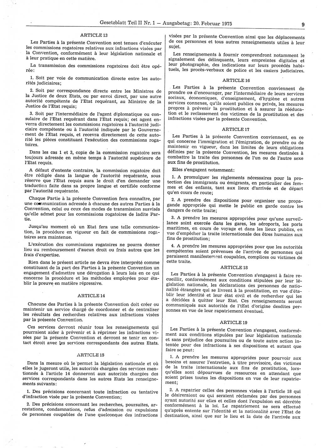 Gesetzblatt (GBl.) der Deutschen Demokratischen Republik (DDR) Teil ⅠⅠ 1975, Seite 9 (GBl. DDR ⅠⅠ 1975, S. 9)