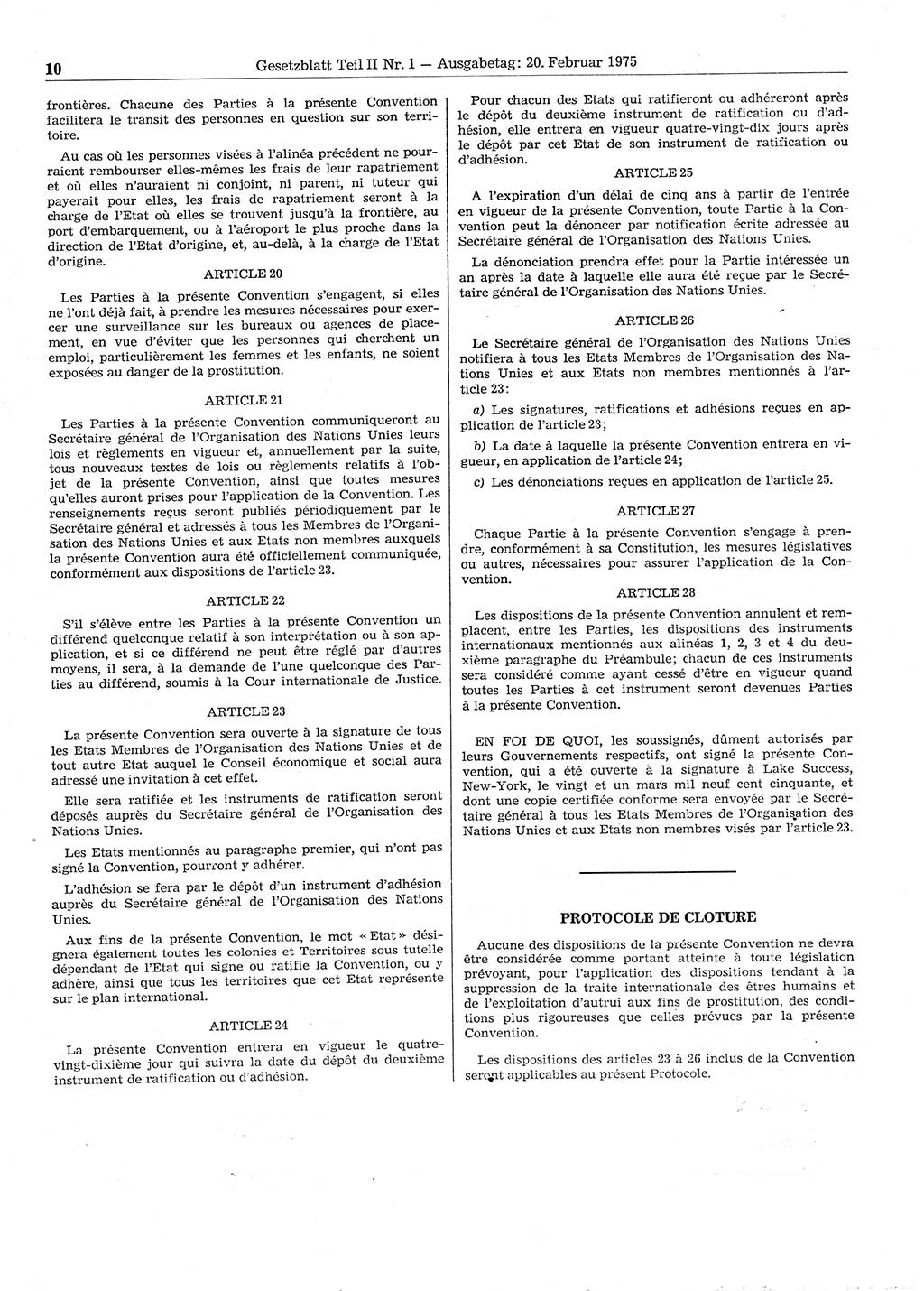 Gesetzblatt (GBl.) der Deutschen Demokratischen Republik (DDR) Teil ⅠⅠ 1975, Seite 10 (GBl. DDR ⅠⅠ 1975, S. 10)