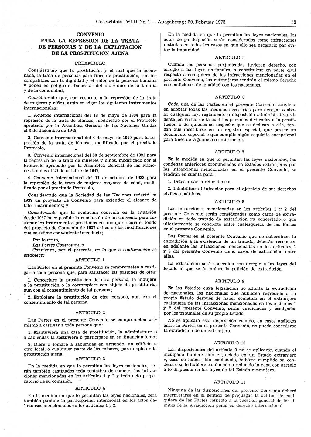 Gesetzblatt (GBl.) der Deutschen Demokratischen Republik (DDR) Teil ⅠⅠ 1975, Seite 19 (GBl. DDR ⅠⅠ 1975, S. 19)