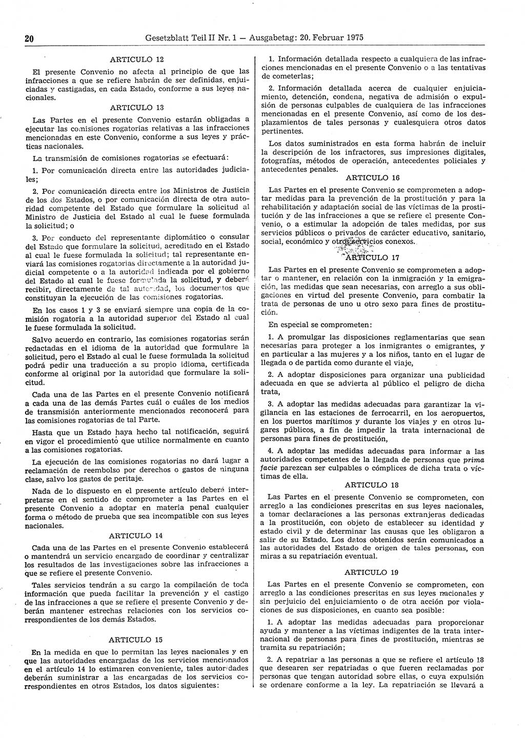 Gesetzblatt (GBl.) der Deutschen Demokratischen Republik (DDR) Teil ⅠⅠ 1975, Seite 20 (GBl. DDR ⅠⅠ 1975, S. 20)
