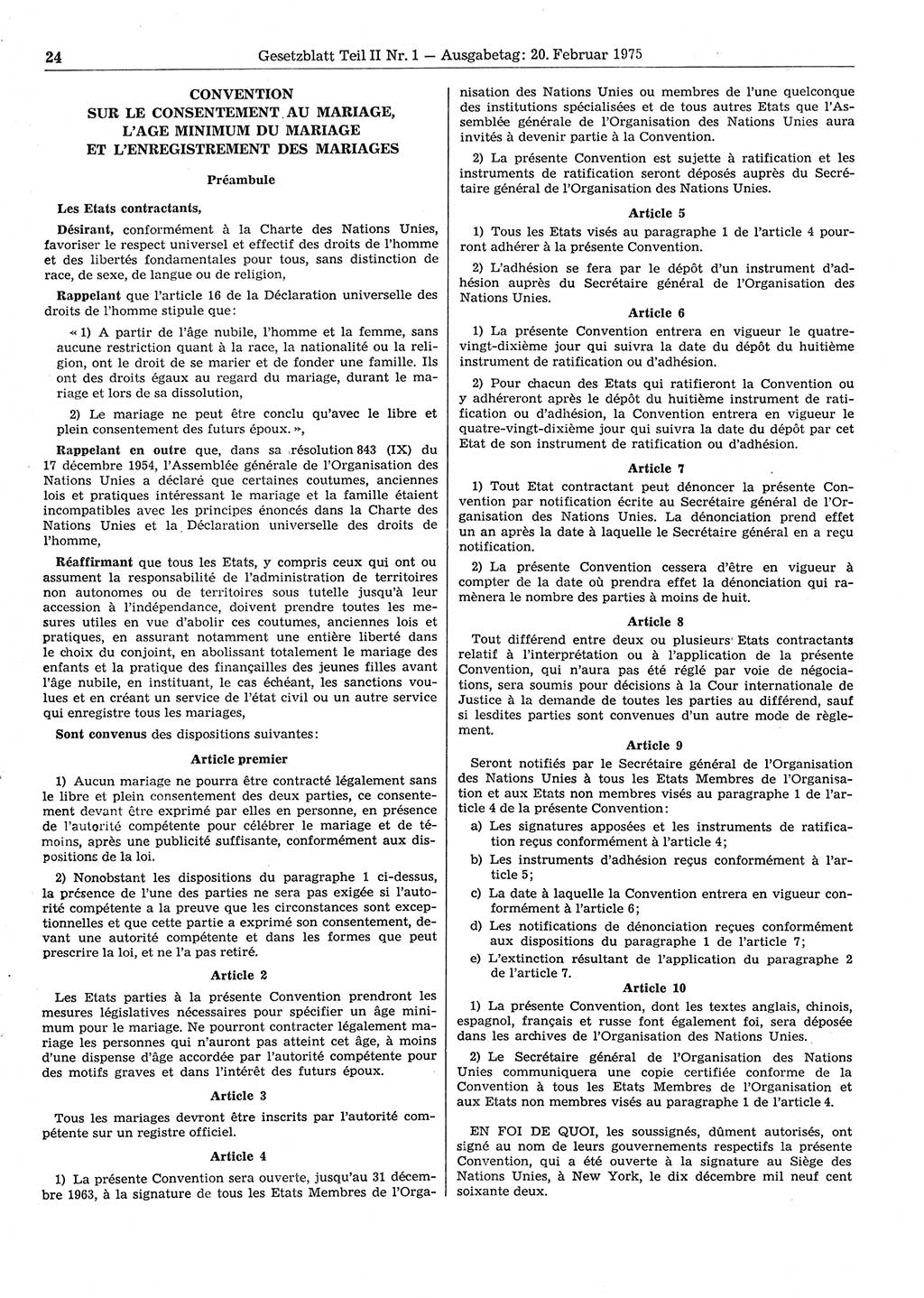 Gesetzblatt (GBl.) der Deutschen Demokratischen Republik (DDR) Teil ⅠⅠ 1975, Seite 24 (GBl. DDR ⅠⅠ 1975, S. 24)