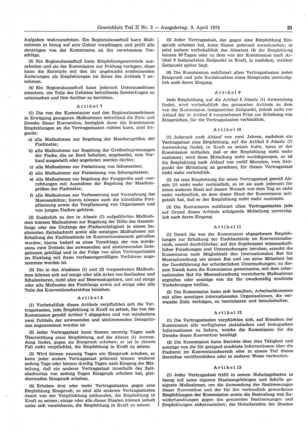Gesetzblatt (GBl.) der Deutschen Demokratischen Republik (DDR) Teil ⅠⅠ 1975, Seite 31 (GBl. DDR ⅠⅠ 1975, S. 31)