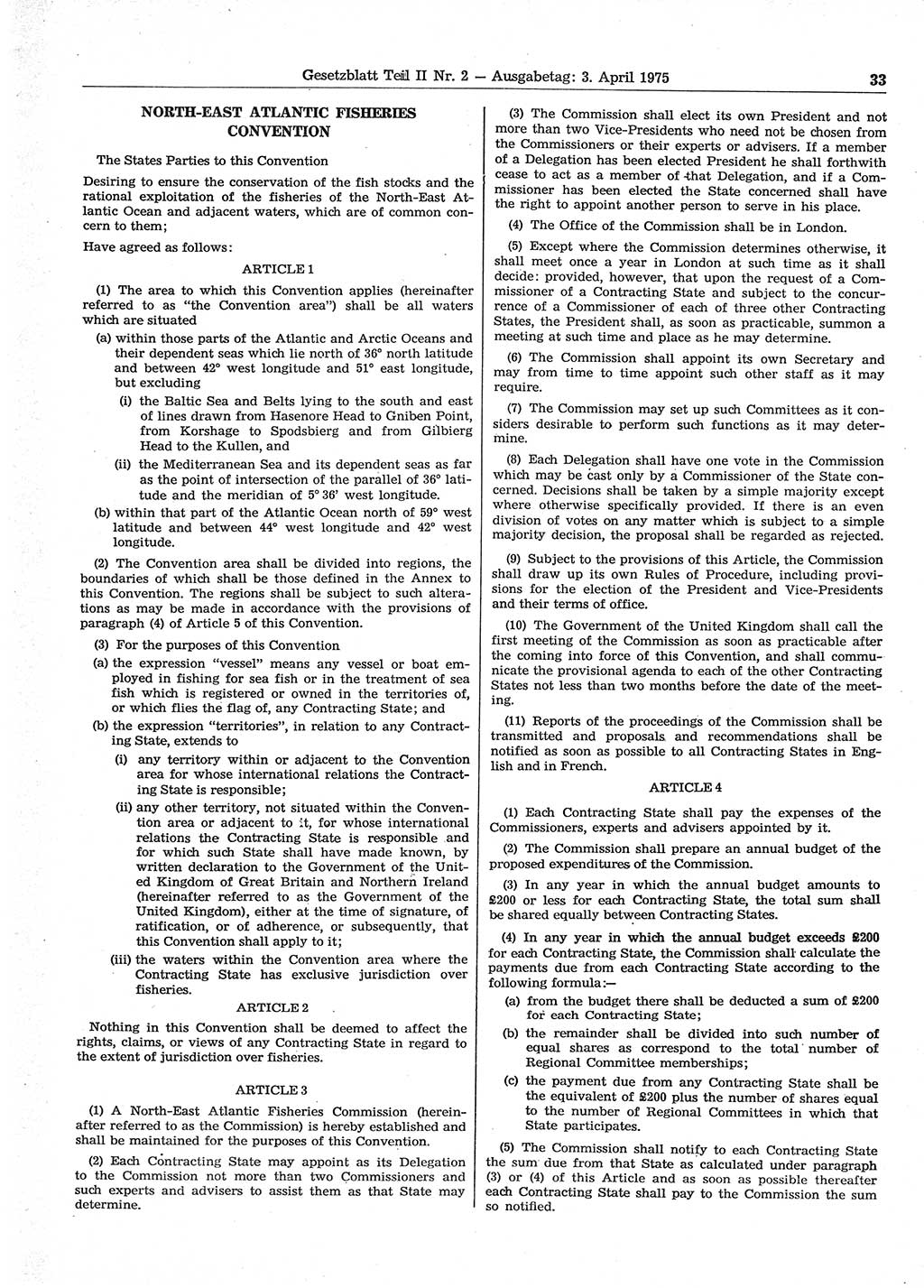 Gesetzblatt (GBl.) der Deutschen Demokratischen Republik (DDR) Teil ⅠⅠ 1975, Seite 33 (GBl. DDR ⅠⅠ 1975, S. 33)