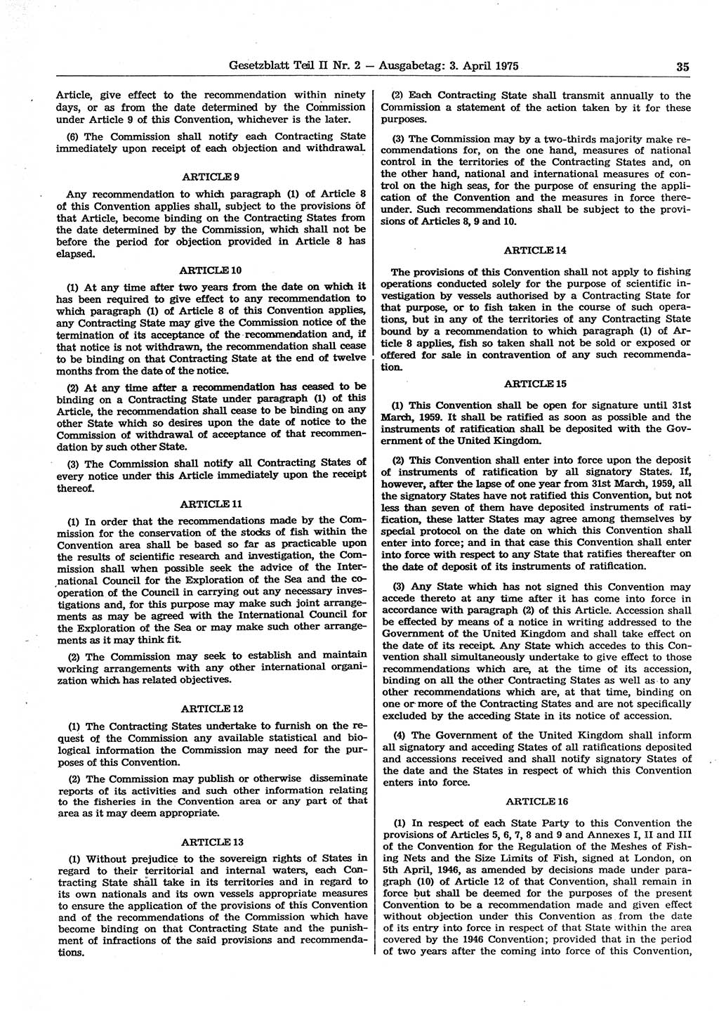 Gesetzblatt (GBl.) der Deutschen Demokratischen Republik (DDR) Teil ⅠⅠ 1975, Seite 35 (GBl. DDR ⅠⅠ 1975, S. 35)
