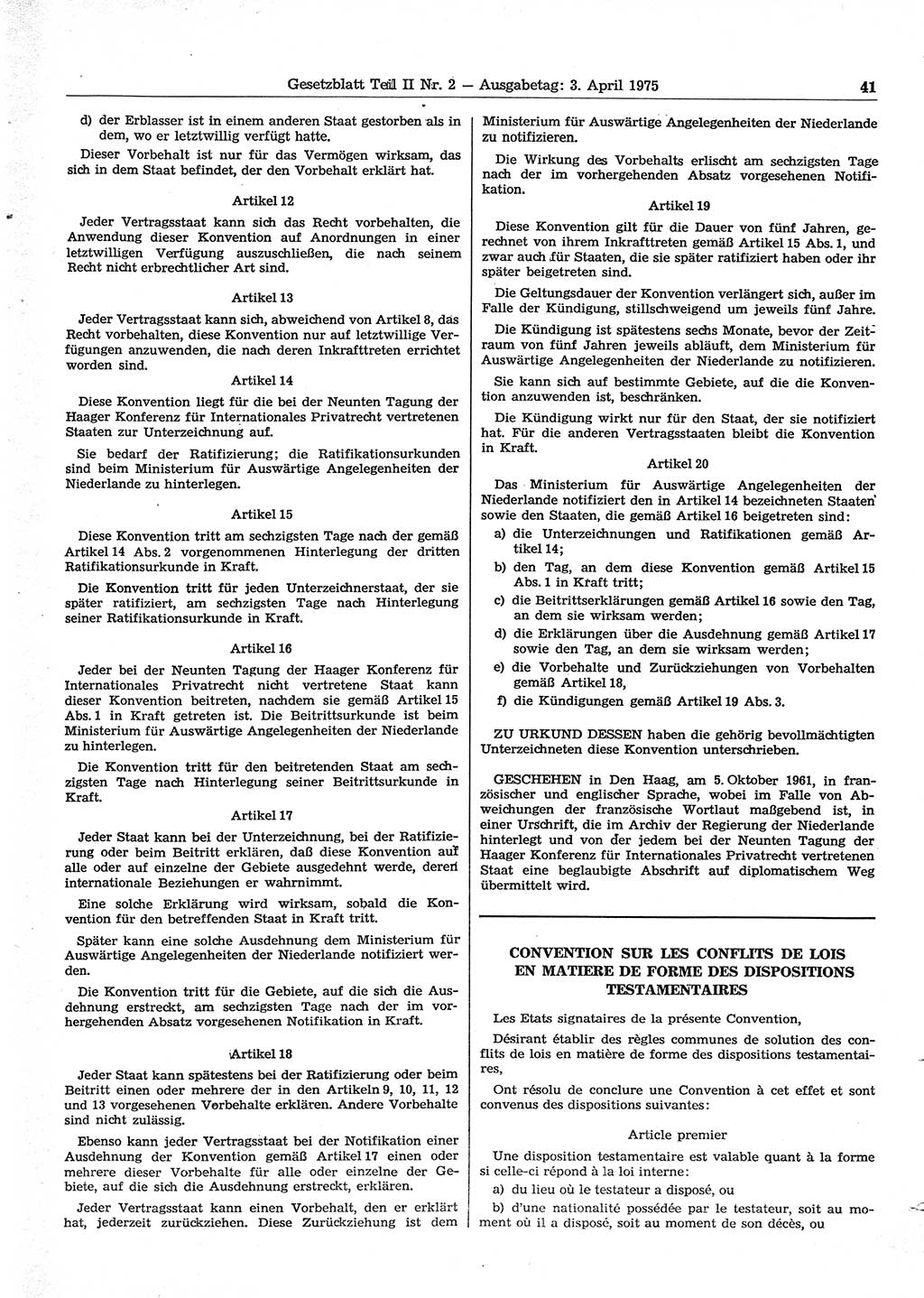 Gesetzblatt (GBl.) der Deutschen Demokratischen Republik (DDR) Teil ⅠⅠ 1975, Seite 41 (GBl. DDR ⅠⅠ 1975, S. 41)