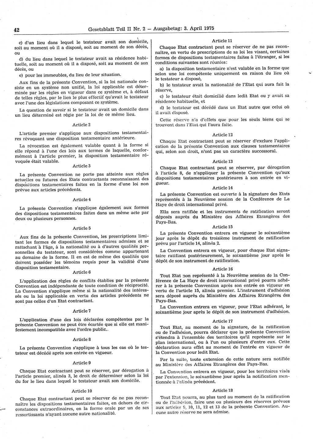 Gesetzblatt (GBl.) der Deutschen Demokratischen Republik (DDR) Teil ⅠⅠ 1975, Seite 42 (GBl. DDR ⅠⅠ 1975, S. 42)