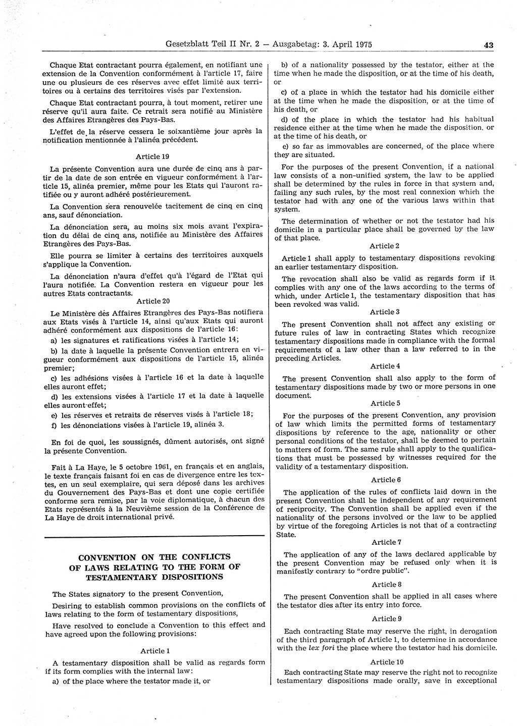 Gesetzblatt (GBl.) der Deutschen Demokratischen Republik (DDR) Teil ⅠⅠ 1975, Seite 43 (GBl. DDR ⅠⅠ 1975, S. 43)