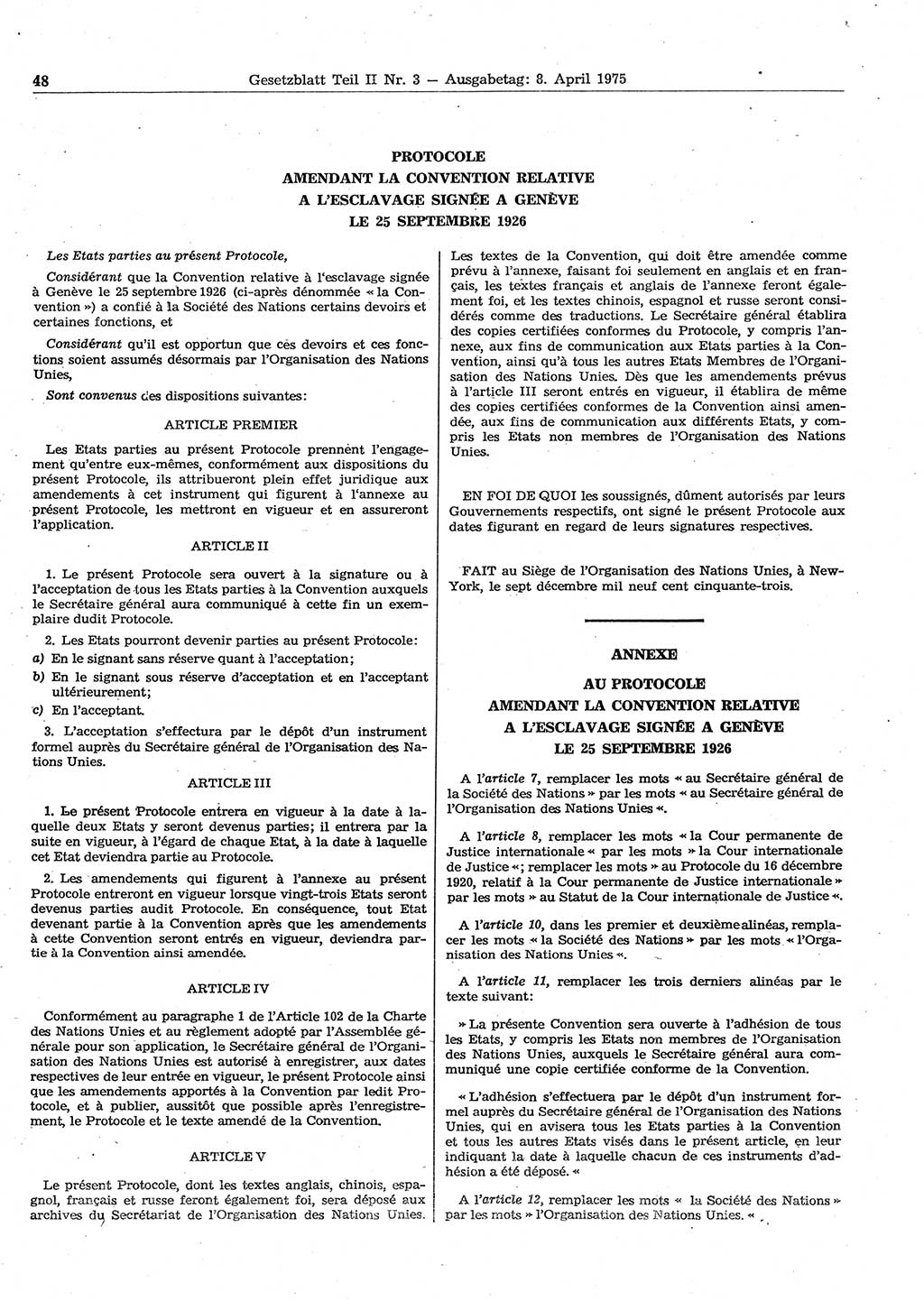 Gesetzblatt (GBl.) der Deutschen Demokratischen Republik (DDR) Teil ⅠⅠ 1975, Seite 48 (GBl. DDR ⅠⅠ 1975, S. 48)