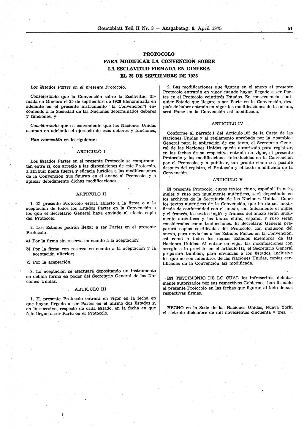 Gesetzblatt (GBl.) der Deutschen Demokratischen Republik (DDR) Teil ⅠⅠ 1975, Seite 51 (GBl. DDR ⅠⅠ 1975, S. 51)