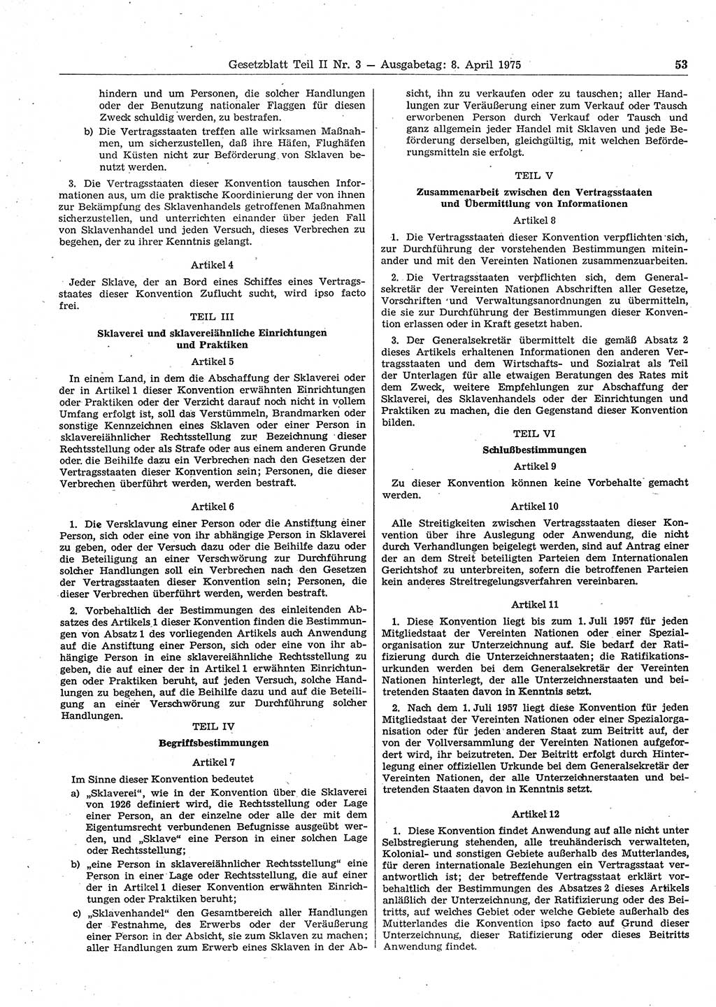 Gesetzblatt (GBl.) der Deutschen Demokratischen Republik (DDR) Teil ⅠⅠ 1975, Seite 53 (GBl. DDR ⅠⅠ 1975, S. 53)