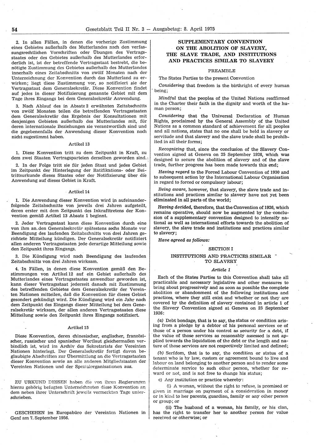 Gesetzblatt (GBl.) der Deutschen Demokratischen Republik (DDR) Teil ⅠⅠ 1975, Seite 54 (GBl. DDR ⅠⅠ 1975, S. 54)