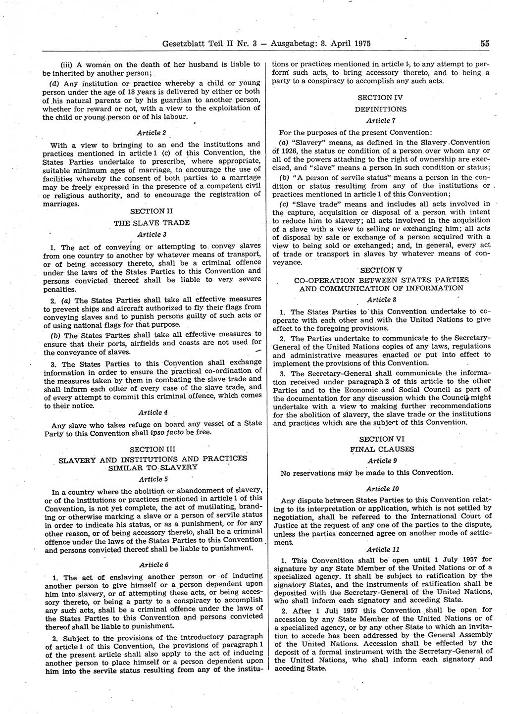 Gesetzblatt (GBl.) der Deutschen Demokratischen Republik (DDR) Teil ⅠⅠ 1975, Seite 55 (GBl. DDR ⅠⅠ 1975, S. 55)