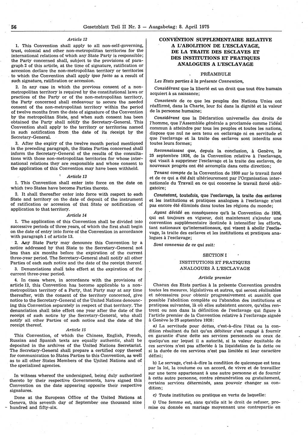 Gesetzblatt (GBl.) der Deutschen Demokratischen Republik (DDR) Teil ⅠⅠ 1975, Seite 56 (GBl. DDR ⅠⅠ 1975, S. 56)
