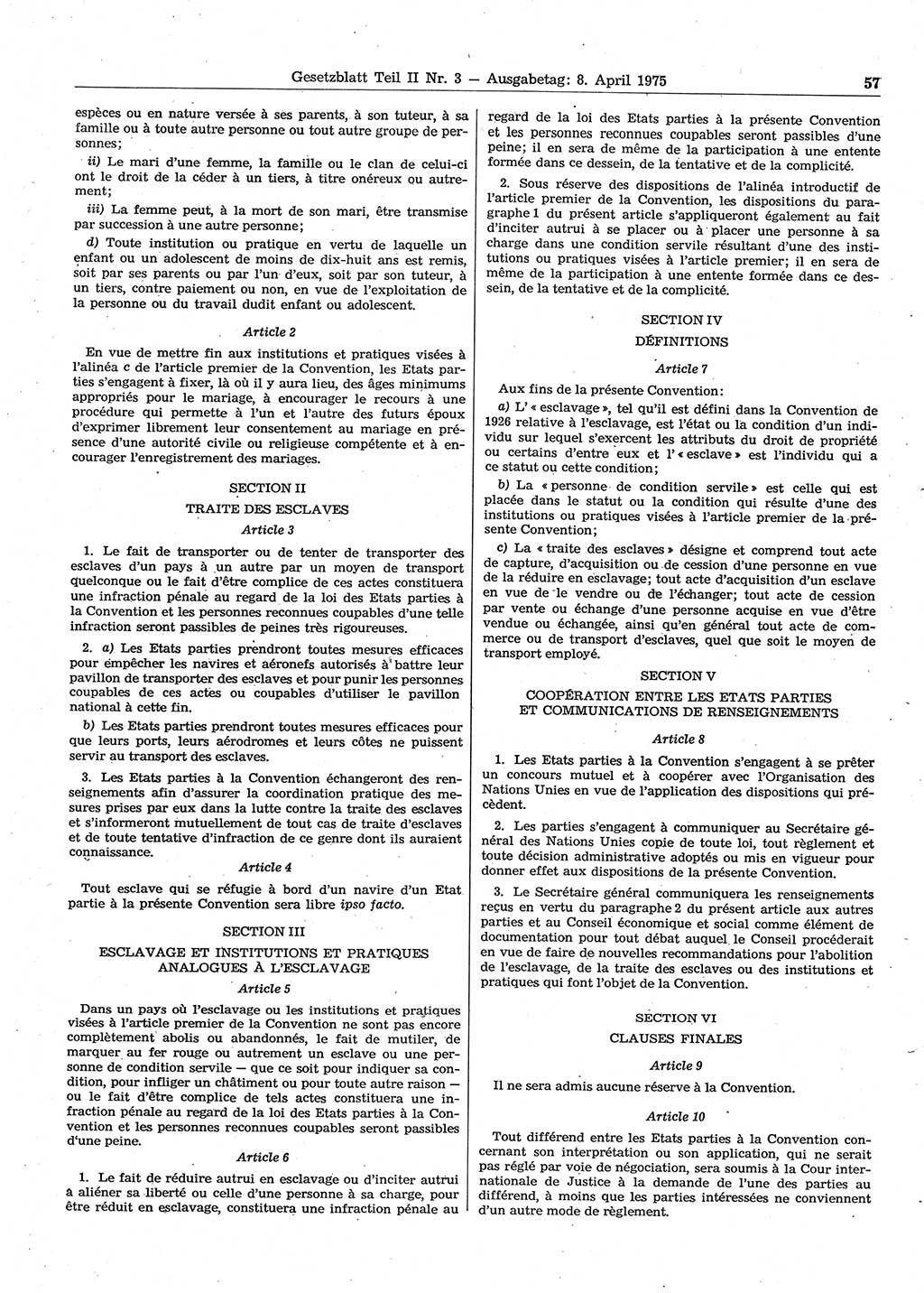 Gesetzblatt (GBl.) der Deutschen Demokratischen Republik (DDR) Teil ⅠⅠ 1975, Seite 57 (GBl. DDR ⅠⅠ 1975, S. 57)