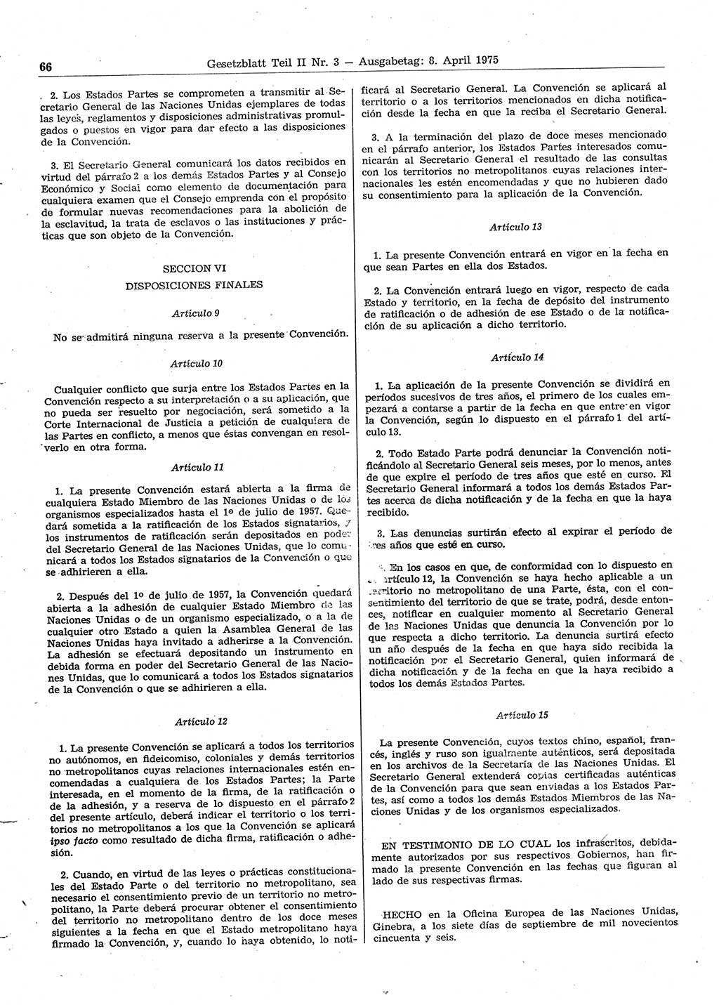 Gesetzblatt (GBl.) der Deutschen Demokratischen Republik (DDR) Teil ⅠⅠ 1975, Seite 66 (GBl. DDR ⅠⅠ 1975, S. 66)